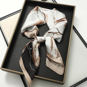 Модный женский шарф с лентой для волос с принтом, сумка для галстука, Шарфы, Атласные Шелковые Узкие платки, Женские платки с цветочными лентами, новинка 2023 года