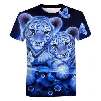 Мужские футболки с 3D-принтом тигра, летняя футболка Harajuku с круглым вырезом и животными, футболка с коротким рукавом, толстовка Оверсайз, футболка