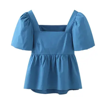 Корейская модная женская асимметричная верхняя рубашка с пузырчатым рукавом карамельного цвета, дворцовая винтажная королевская блузка, уличная одежда, милые рубашки
