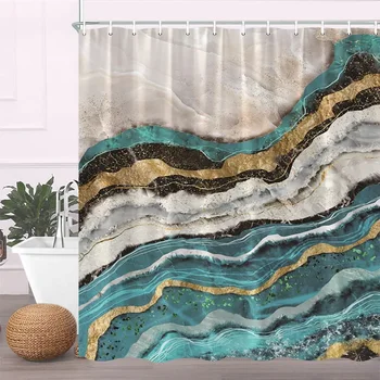 Набор штор для душа из абстрактного мрамора, Креативная текстурированная полиэфирная ткань неправильной расцветки, Занавеска для ванны, Крючки для декора ванной комнаты