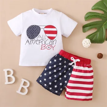 Летняя одежда для новорожденных девочек и мальчиков на 4 июля, футболка с американским флагом, короткие штаны, комплект одежды на День независимости для малышей