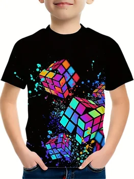 Летняя футболка с 3D принтом Jigsaw Cube для мальчиков И девочек, Модная Футболка с рисунком Кубика Рубика, Детская Уличная Одежда, Топы, Одежда