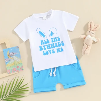 Одежда для новорожденного мальчика на Пасху, детская рубашка с короткими рукавами и кроличьими шортами, комплект