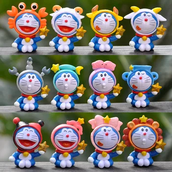 12шт Креативные Двенадцать Созвездий Doraemon Украшения Реквизит Модель Тельца ПВХ Фигурки Игрушки Для Детей Подарок На День Рождения
