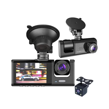Автомобильный видеорегистратор с 3 объективами камеры, 3-канальный видеорегистратор HD 1080P спереди и сзади, видеорегистратор ночного видения внутри видеорегистратора