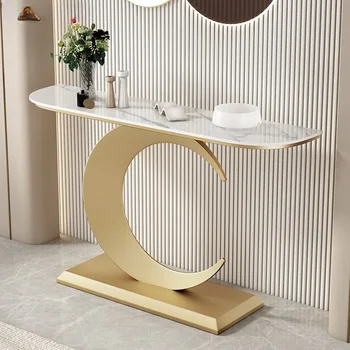 Итальянская легкая роскошная консоль из каменной плиты, полукруглый шкаф, современные минималистичные настенные консольные столы, Таблица бокового обзора