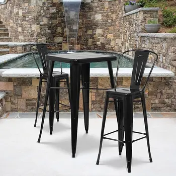Lily Commercial Grade 4 Pack 30-дюймовый черный Металлический барный стул для помещений и улицы со съемной спинкой
