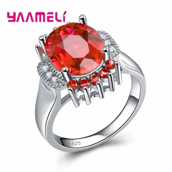 Стильный Энтузиазм, смелый стиль, модные кольца, обручальные кольца из стерлингового серебра 925 пробы для женщин с красным хрусталем, свадебные