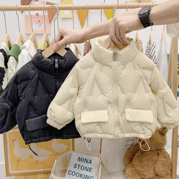 Легкая зимняя пуховая хлопковая куртка для мальчиков и девочек, детское толстое пальто, осенне-зимняя одежда для малышей, одежда с хлопковой подкладкой.