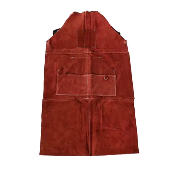Кожаный сварочный фартук - Термостойкий и огнестойкий кузнечный фартук для тяжелых условий работы с 6 карманами, размером 42 дюйма