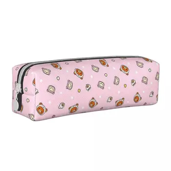 Кавайные розовые пеналы с рисунком Рилаккума, новая сумка-держатель для ручек для девочек и мальчиков, большая вместительная сумка для школьных принадлежностей на молнии для карандашей