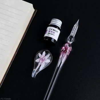 Винтажное искусство ручной работы, элегантный Кристалл, стеклянная ручка с цветочным рисунком, чернильные ручки для вывесок, подарочная прямая поставка