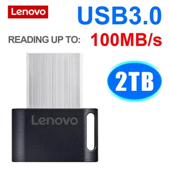 Оригинальный USB-накопитель Lenovo объемом 2 ТБ, металлическая карта памяти реальной емкости, высокоскоростная флэш-память USB, черный подарочный U-диск