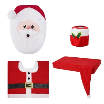Полный Рождественский набор для ванной комнаты, крышка для унитаза, коврики, крышка бачка, крышка для бумажной коробки Наполнят дом праздничным настроением