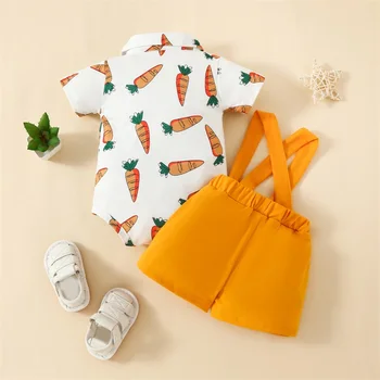 Пасхальный комбинезон с бабочкой для новорожденного мальчика, шорты на подтяжках, топы с короткими рукавами и воротником-лацканами, рубашка, наряд
