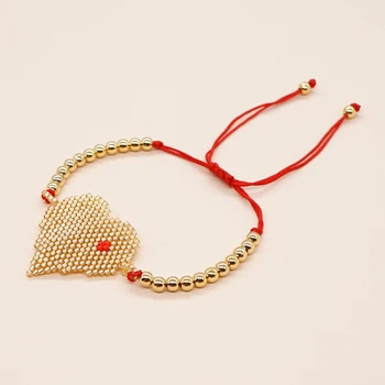 Go2boho Высококачественный Роскошный позолоченный Медный браслет из бисера Miyuki, Женские браслеты с подвесками в виде сердца ручной работы, изысканные модные украшения, браслеты