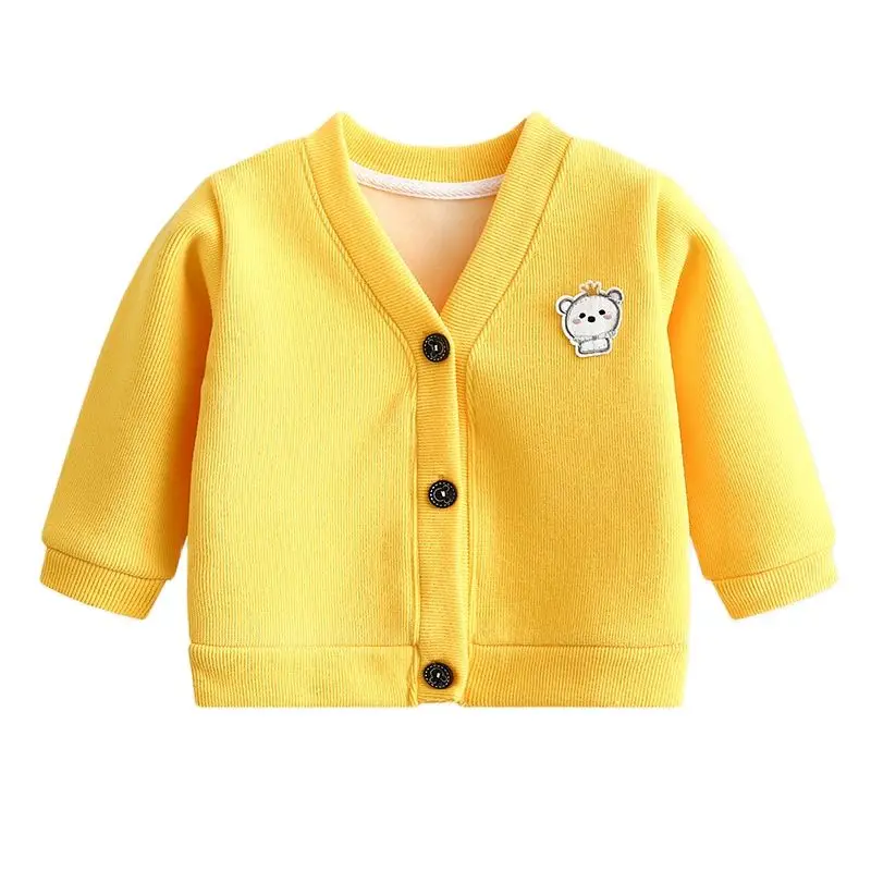 Осенне-зимний детский плюшевый вязаный свитер с V-образным вырезом для мальчиков и девочек, кардиган, теплая трикотажная одежда для детей, пальто-кардиган от 0 до 5 лет