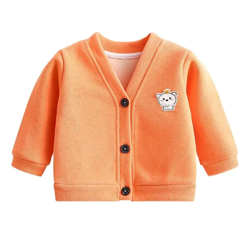Осенне-зимний детский плюшевый вязаный свитер с V-образным вырезом для мальчиков и девочек, кардиган, теплая трикотажная одежда для детей, пальто-кардиган от 0 до 5 лет